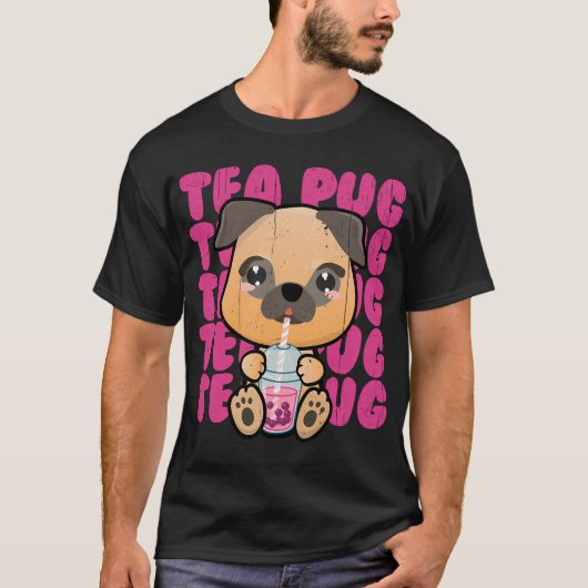 T-shirt Chien Pug Kawaii Buvant du Bubble Tea (Devant)