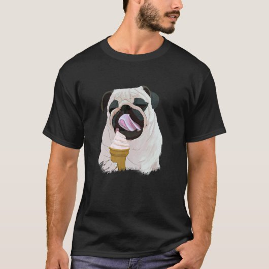 T-shirt Chien Pug Mangeant de la Crème Glacée Mignon (Devant)