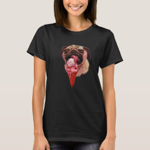 T-shirt Chien Pug Mangeant de la Crème Glacée Mignon 2