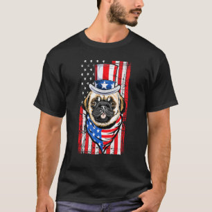 T-shirt Chien Pug Merica Usa Drapeau Américain Hommes Femm