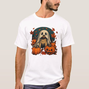 T-shirt Chien Pug Mignon Avec Citrouilles Automne Hallowee