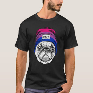 T-shirt Chien Pug Mignon Portant un Chapeau de Fierté Arc-