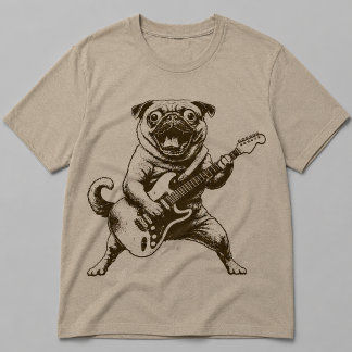 T-shirt Chien Pug Rockstar Fou Déchiquetant Guitare Électr