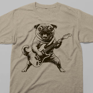 T-shirt Chien Pug Rockstar Fou Déchiquetant Guitare Électr