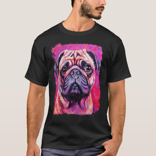T-shirt Chien Pug Rose (Devant)