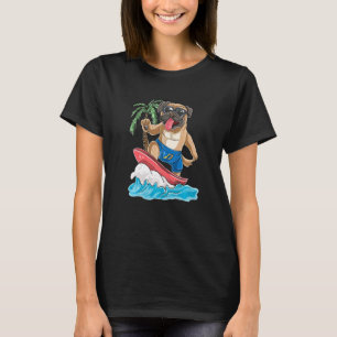 T-shirt Chien Pug Surfant Planche De Surf Rétro Surf