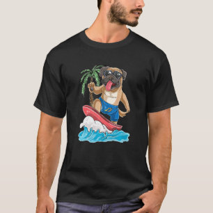 T-shirt Chien Pug Surfant Planche De Surf Rétro Surf