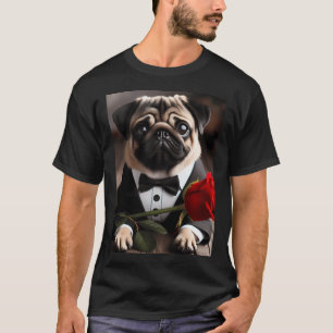 T-shirt Chien pug triste en costume de smoking et nœud pap
