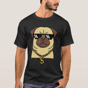 T-shirt Chien rappeur pug cool avec des blings Hip hop bli