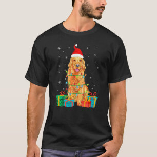 T-shirt Chien Retriever doré Arbre de Noël Lumières Chiot