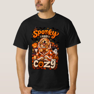 T-shirt Chien Retriever Doré Automne Halloween Pu Spooky e