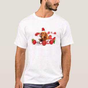 T-shirt Chien Retriever doré avec chapeau de Père Noël rou