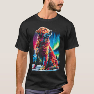 T-shirt Chien Retriever Doré Coloré Aurore Boréale