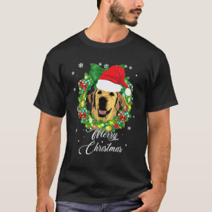 T-shirt Chien Retriever Doré Drôle Chapeau de Noël Neige A