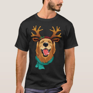 T-shirt Chien Retriever Doré Drôle de Renne de Noël Cerfs