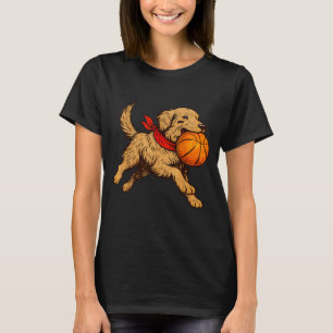 T-shirt Chien Retriever Doré Drôle Jouant au Jeu de Basket