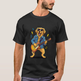 T-shirt Chien Retriever Doré Jouant de la Guitare Musique 