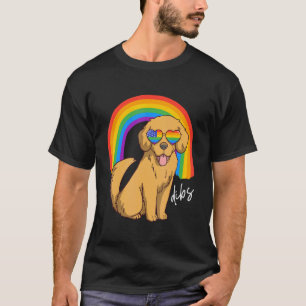 T-shirt Chien Retriever Doré Lunettes Arc-en-ciel Gay Lgbt