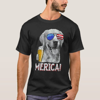 T-shirt Chien Retriever doré Merica 4 juillet Patriotique 