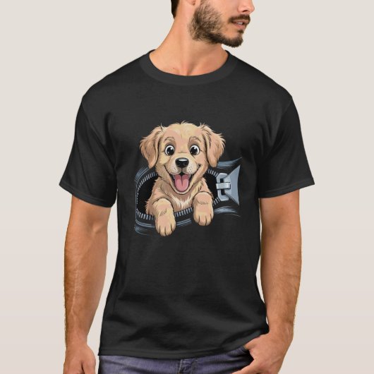 T-shirt Chien Retriever doré mignon drôle émergeant d'une (Devant)
