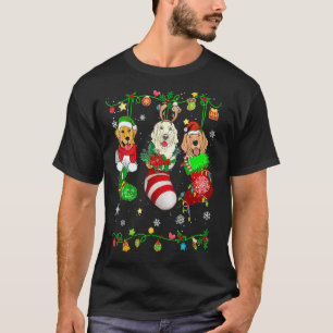 T-shirt Chien Retriever doré mignon en chaussettes de Noël