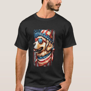 T-shirt Chien Retriever Doré Patriotique Mignon Rétro 4 Ju