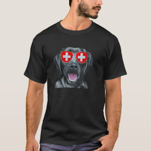 T-shirt Chien Retriever Labrador Noir Drapeau Suisse Lunet