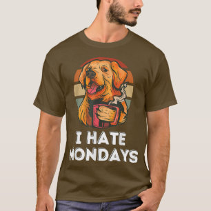 T-shirt Chien Rétro Café Travail Lundi Slogan Collège Drôl