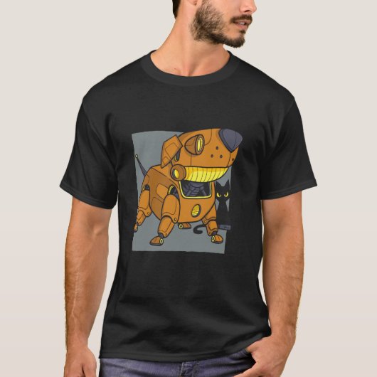 T-shirt chien robot chat steampunk (Devant)