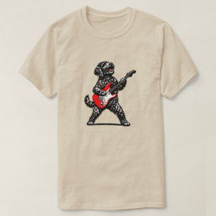 T-shirt Chien Rocker Jouant de la Guitare Électrique Rouge