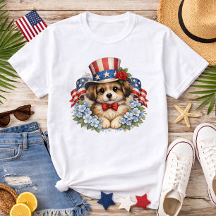 T-shirt Chien Rouge Blanc Bleu Patriotique