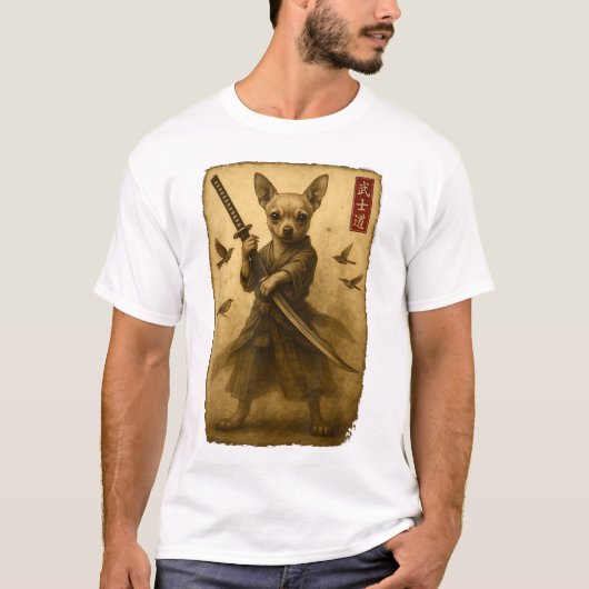 T-shirt Chien Samurai Japonais Chihuahua Guerrier (Devant)