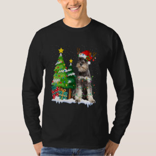 T-shirt Chien Schnauzer Chapeau de Père Noël Renne Lumière
