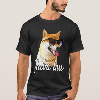 T-shirt Chien Shiba Inu avec lunettes de soleil et chaîne