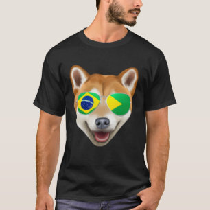 T-shirt Chien Shiba Inu Drapeau Brésilien Brésil Pochette