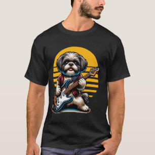 T-shirt Chien Shih Tzu drôle jouant de la guitare électriq