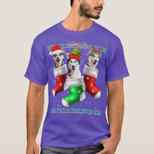 T-shirt Chien Sibérie Husky Chaussettes de Noël Drôle Noël
