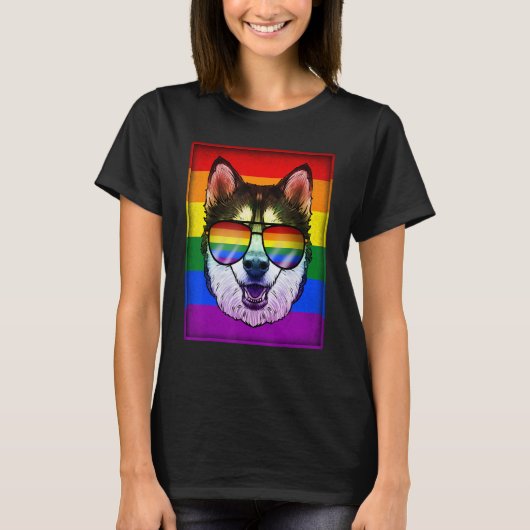 T-shirt Chien sibérien gai Husky Chien arc-en-ciel Lgbt Pr (Devant)