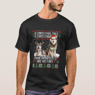 T-shirt Chien sibérien Husky de Noël Lumières d'arbre Chie