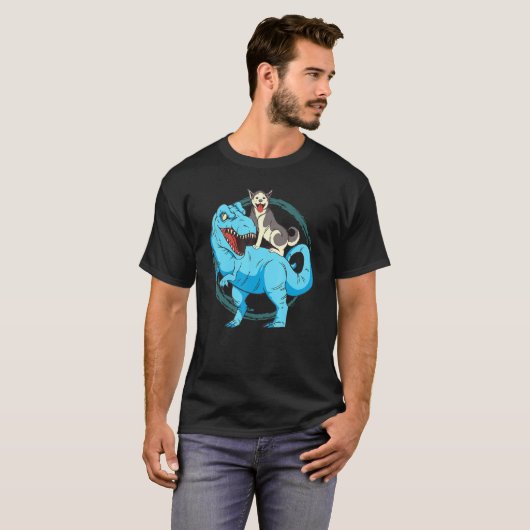 T-shirt Chien Sibérien Husky Riding T Rex (Devant entier)