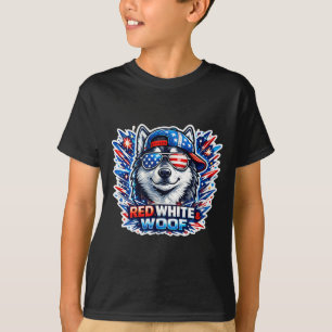 T-shirt Chien siberien husky rouge blanc et ouah ouah drôl