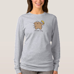 T-shirt Chien sous la douche Brun Caniche Bain Temps Kawai