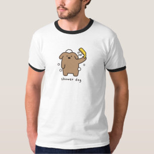 T-shirt Chien sous la douche Brun Caniche Bain Temps Kawai
