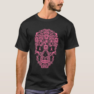 T-shirt Chien Sugar Crâne rose Ruban Cancer du sein