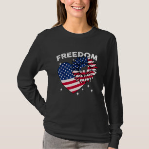 T-shirt Chien Sunflower Heart American Flag Freedom 3