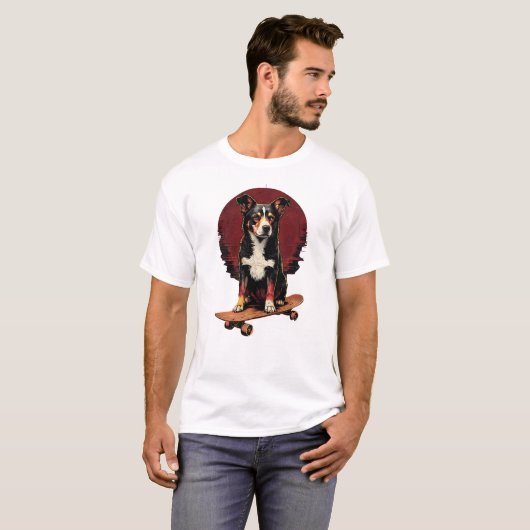 T-shirt Chien sur skateboard (Devant entier)