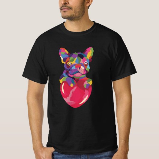 T-shirt Chien-taureau français au coeur rouge coloré (Devant)