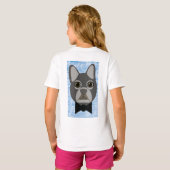 T-shirt Chien-taureau français gris, aquarelle bleu (Dos entier)