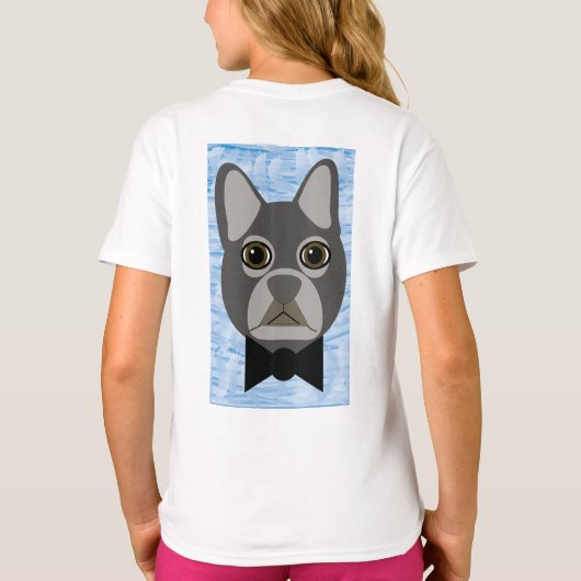 T-shirt Chien-taureau français gris, aquarelle bleu (Dos)