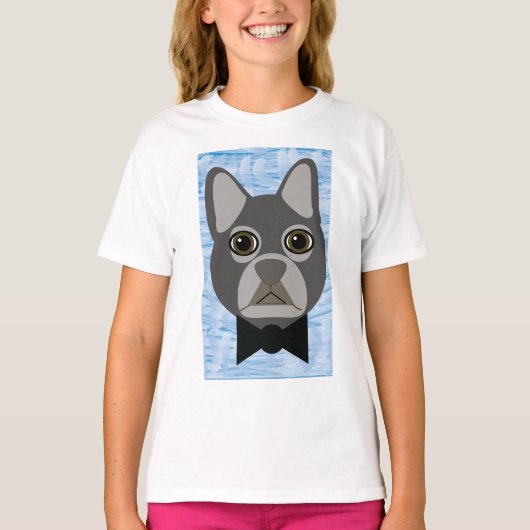 T-shirt Chien-taureau français gris, aquarelle bleu (Devant)